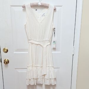 Calvin Klein Cream V-Neck Tiered Midi Dress